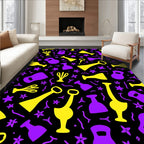 Whimsical Yellow Purple Abstract Collage Rug