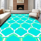 Aqua White Geometric Honeycomb Rug
