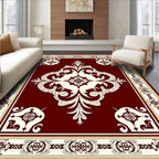 Crimson Ivory Filigree Scroll Border Rug