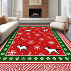 Festive Red Dog Snowflakes Candy Canes Rug