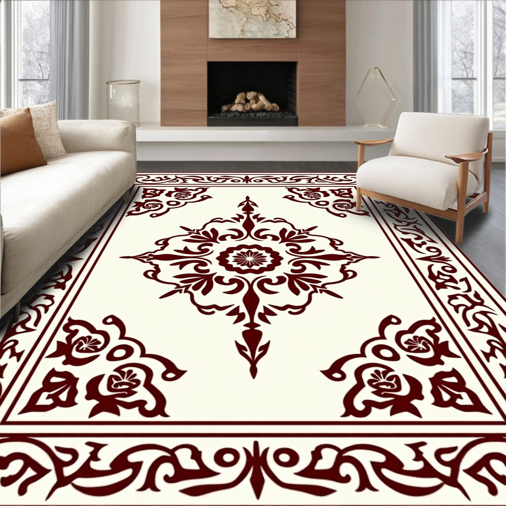 Crimson Floral Medallion Bordered Rug