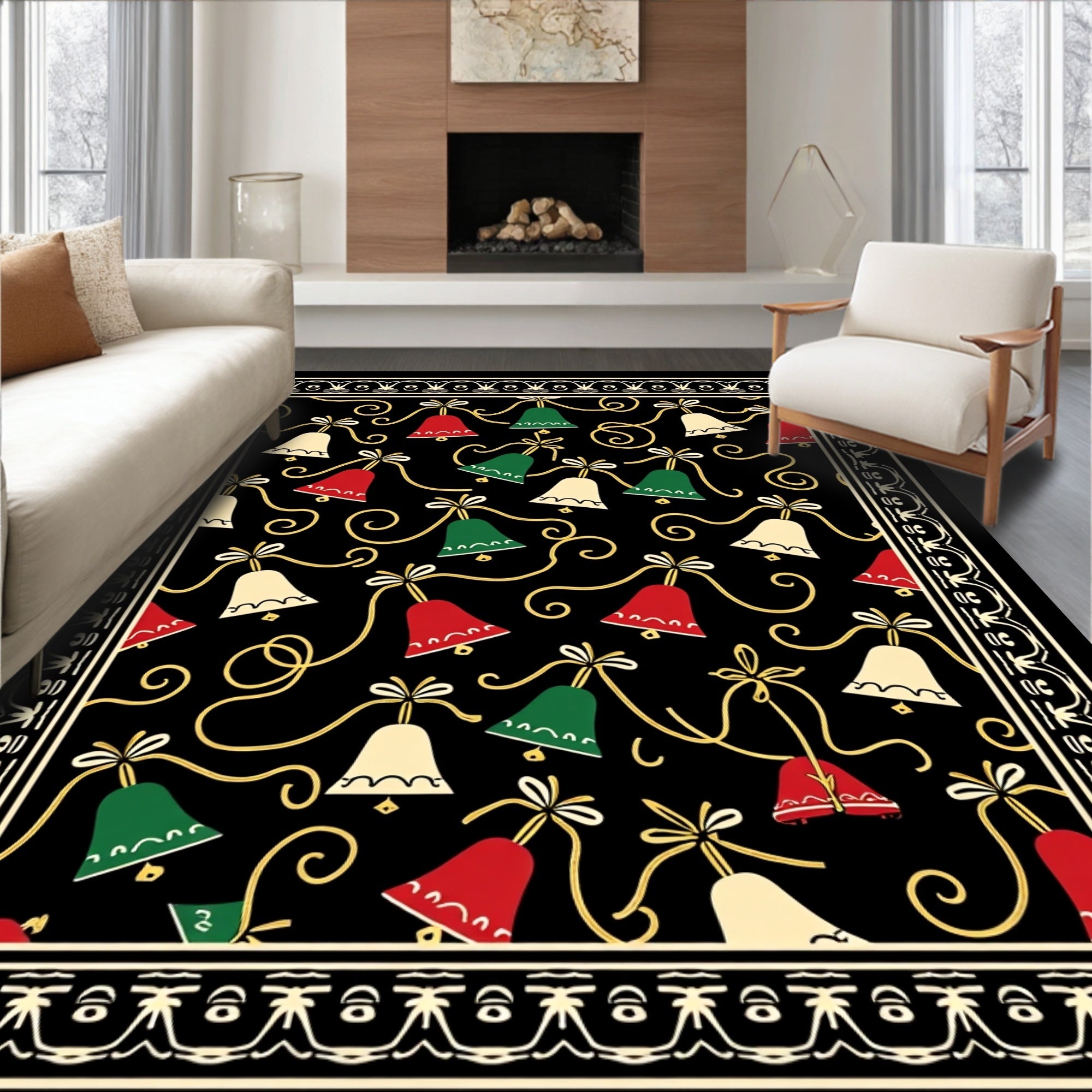 Festive Red Green Bell Garland Rug