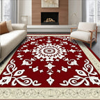 Crimson White Floral Border Medallion Rug