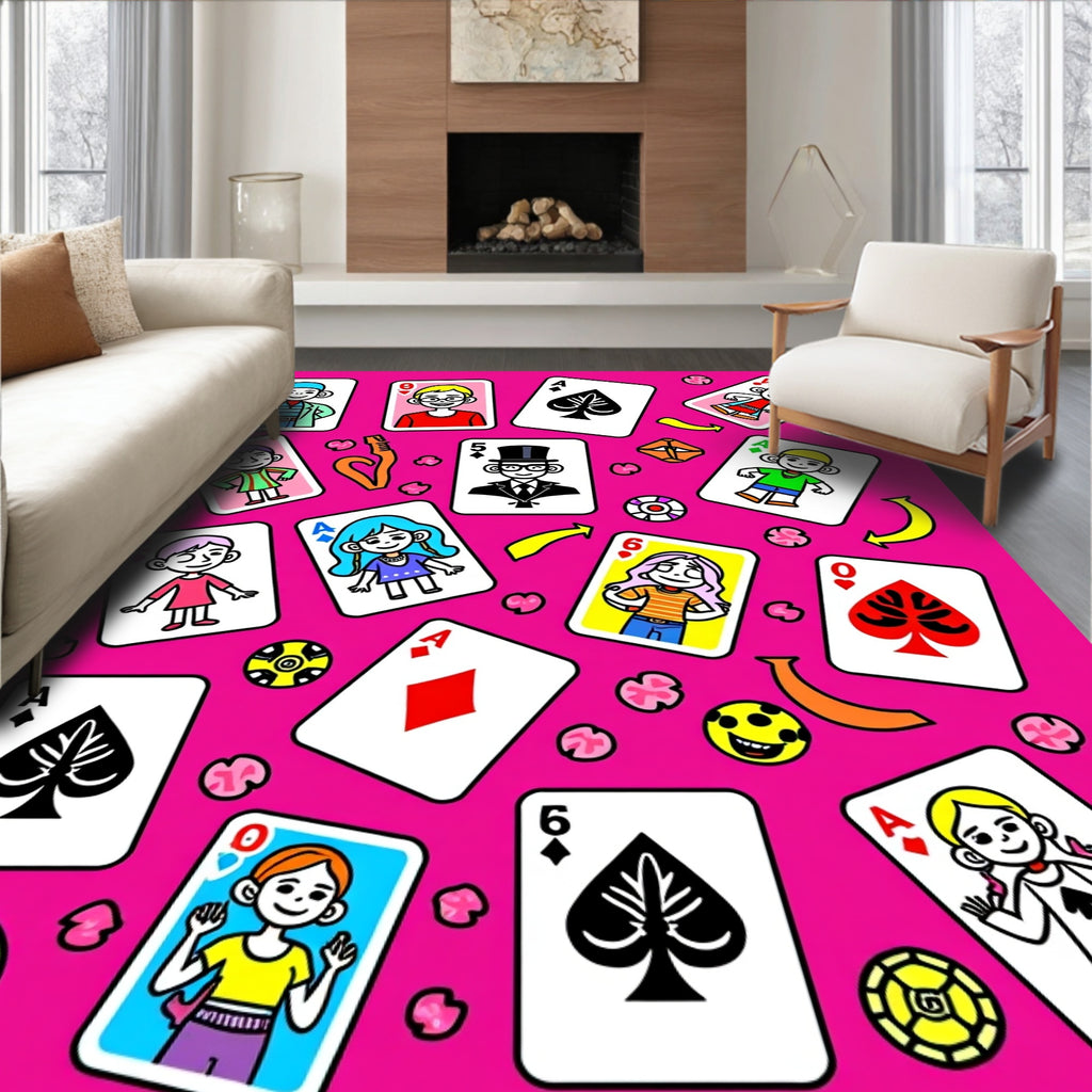 Pink Playful Card Characters Fiesta Rug