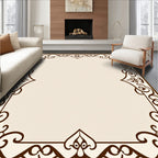 Ornate Cream Brown Scrollwork Border Rug