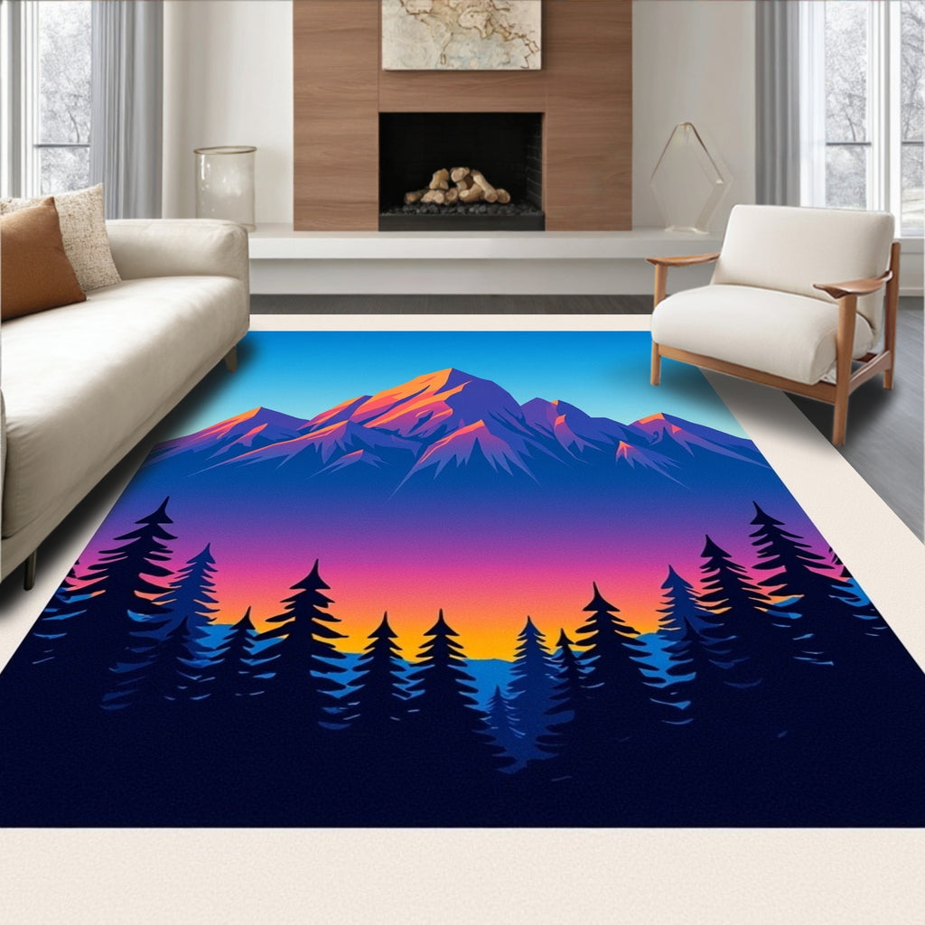 Vibrant Mountain Forest Sunset Sky Rug