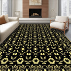 Black and Gold Decorative Geometric Border Rug