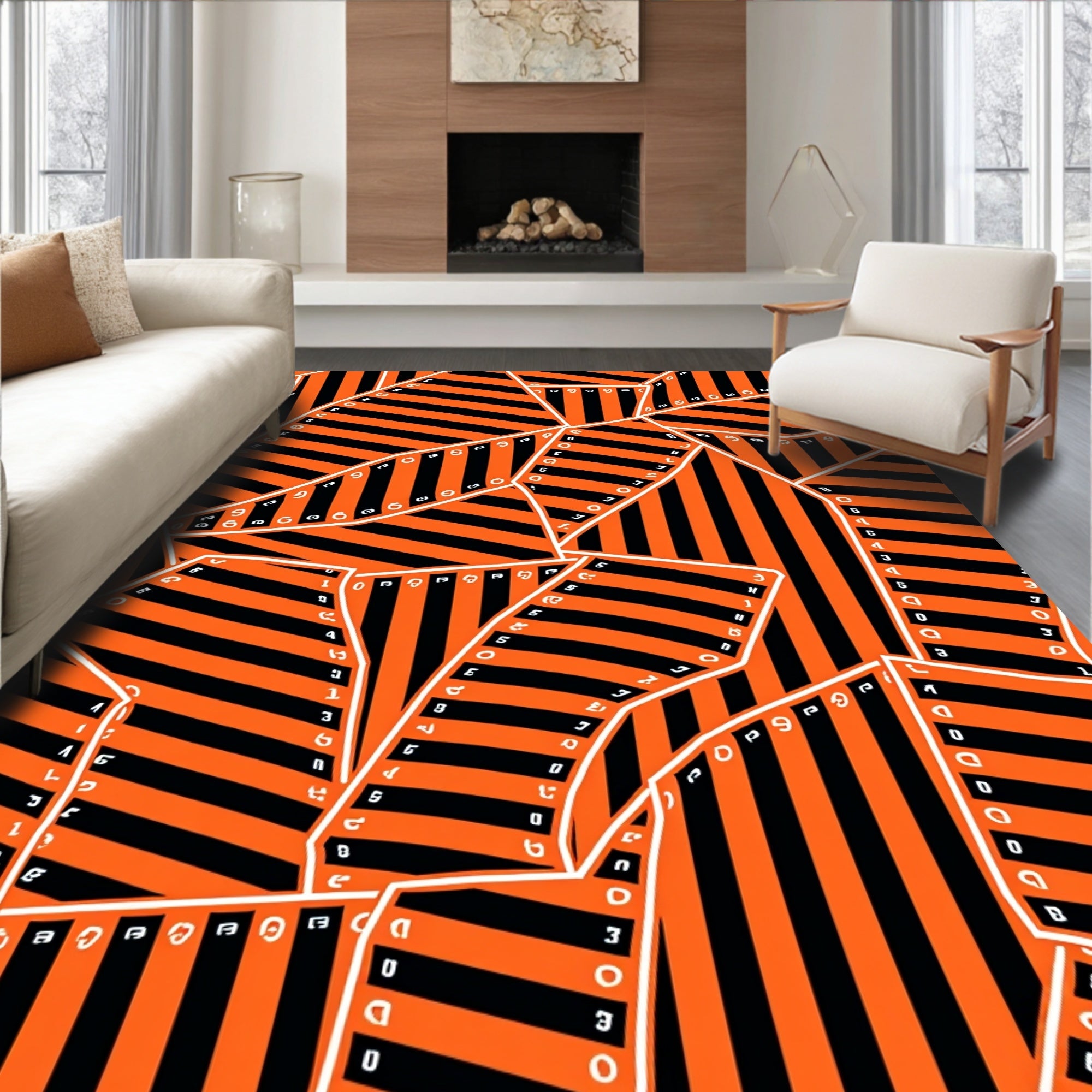 Bold Orange Black Striped Collage Rug