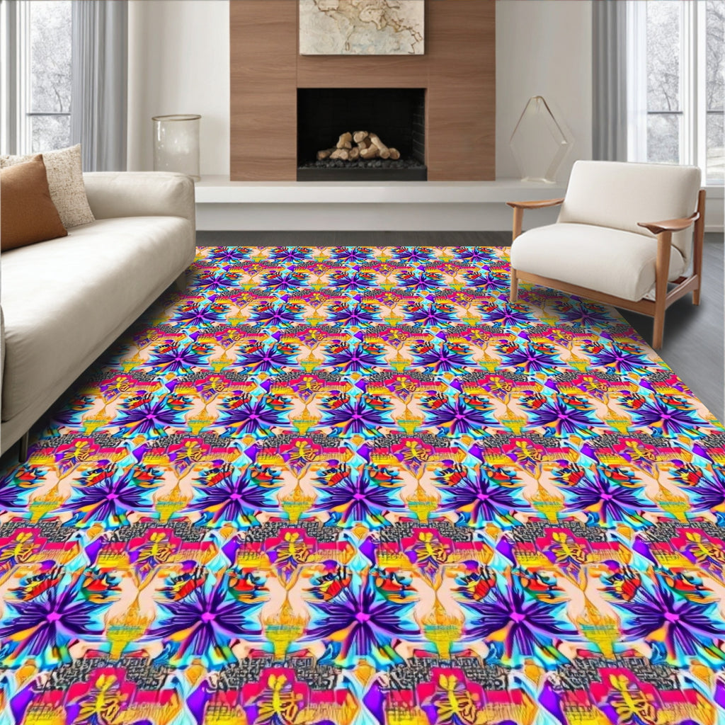 Vibrant Purple Yellow Kaleidoscopic Garden Rug