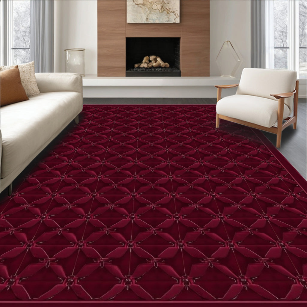 Deep Burgundy Embossed Diamond Quilt Rug