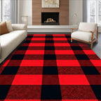 Bold Red Black Checked Square Rug