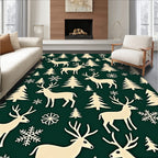 Cream Reindeer Forest Snowflakes Rug