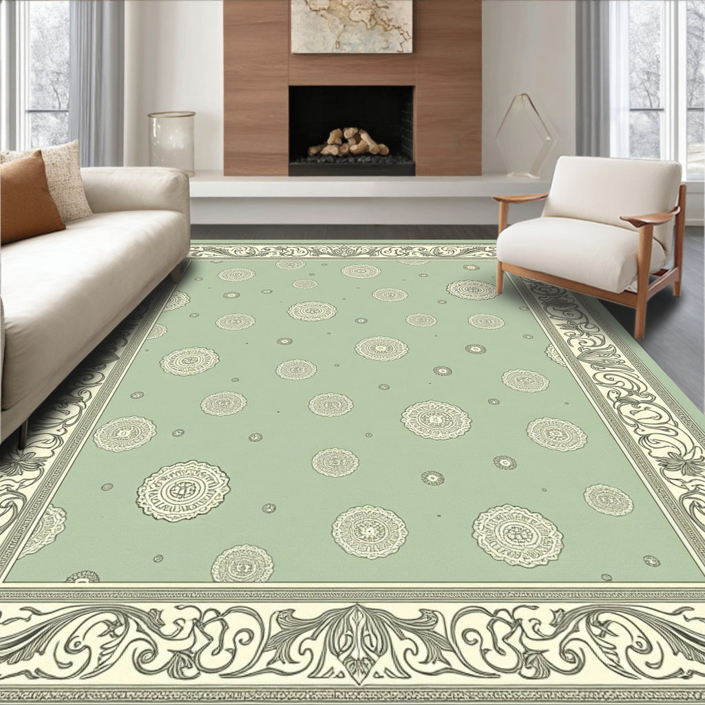 Pale Green Medallion Border Rug