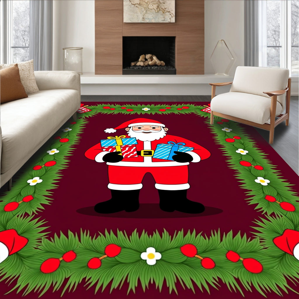 Festive Santa Claus Christmas Garlands Rug