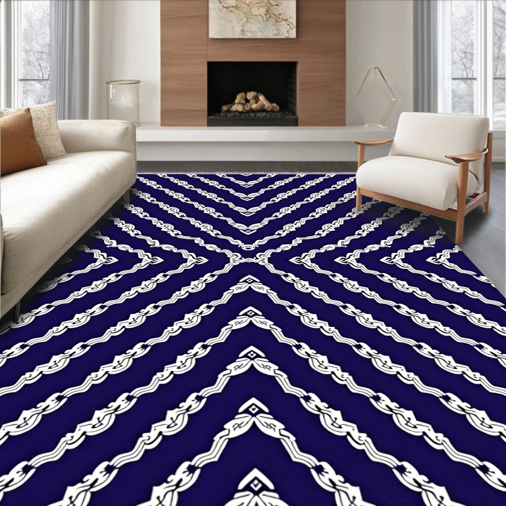 Deep Blue White Chevron Laurel Rug