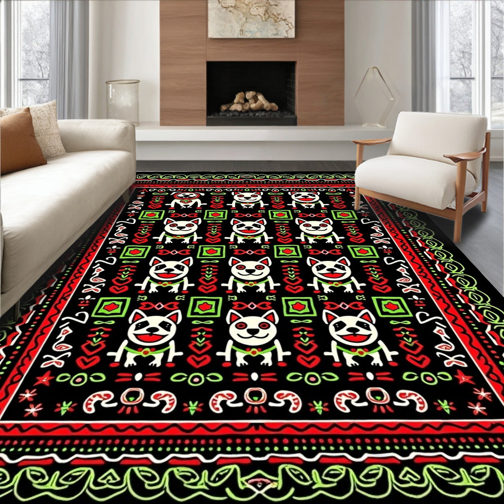 Whimsical Red Green Dog Repeat Rug