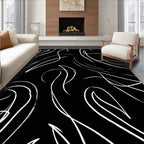 Whimsical White Brushstroke Flowing Lines Rug