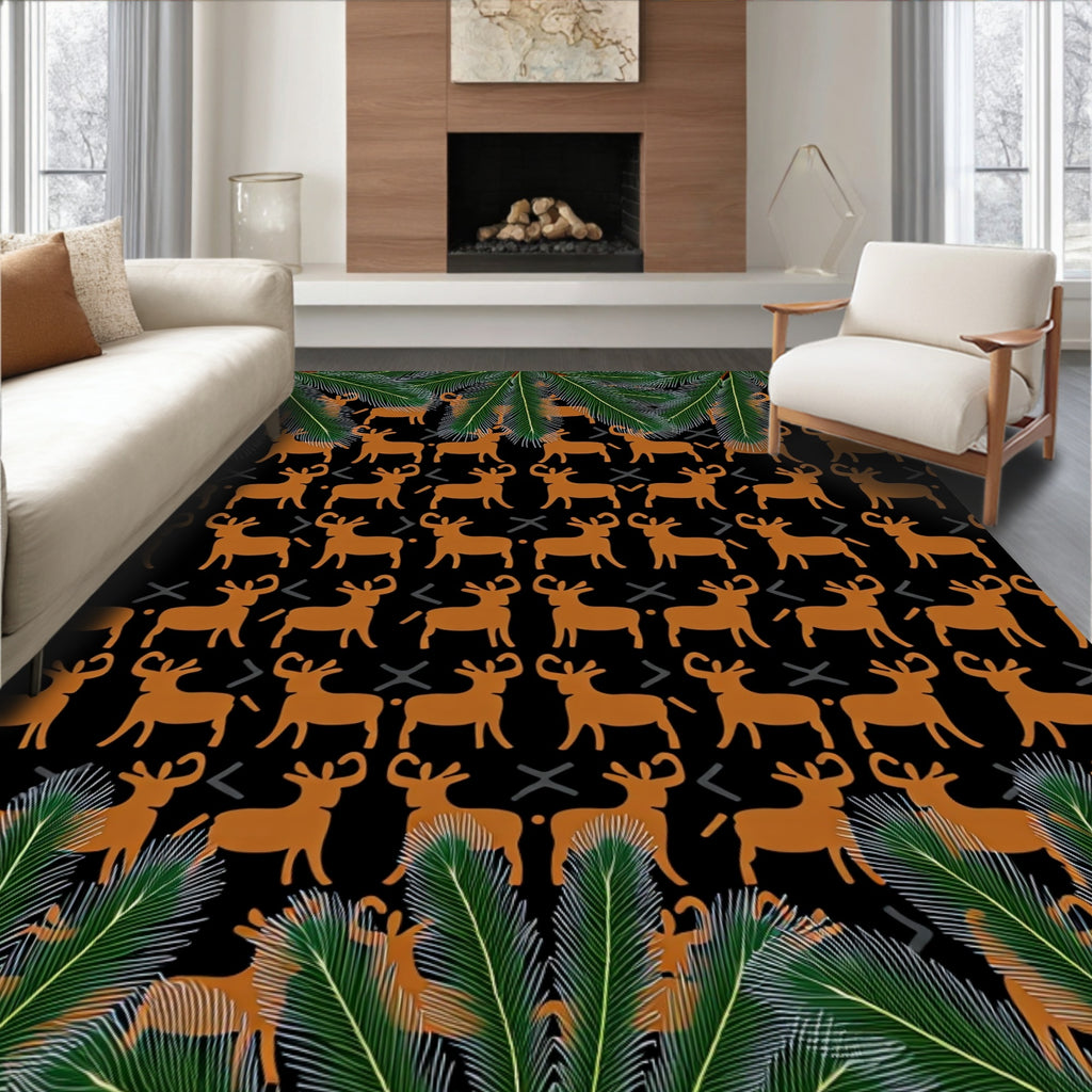 Brown Deer Green Foliage Repeating Rug