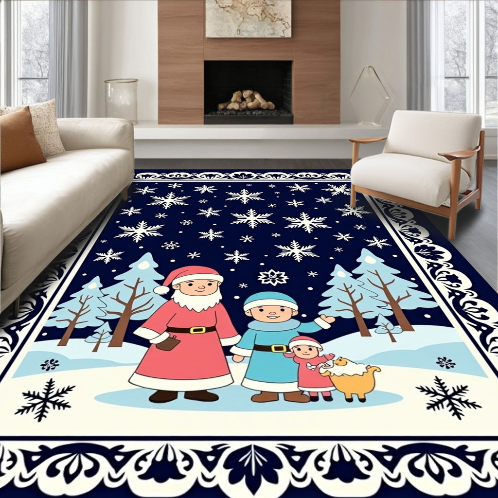 Festive Santa Snow Globe Winter Scene Rug