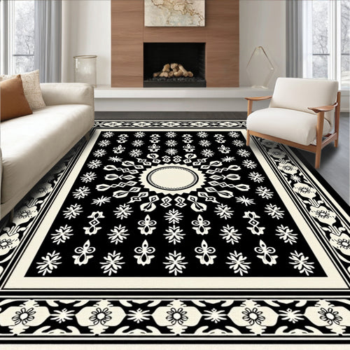 Black and Cream Sunburst Medallion Rug