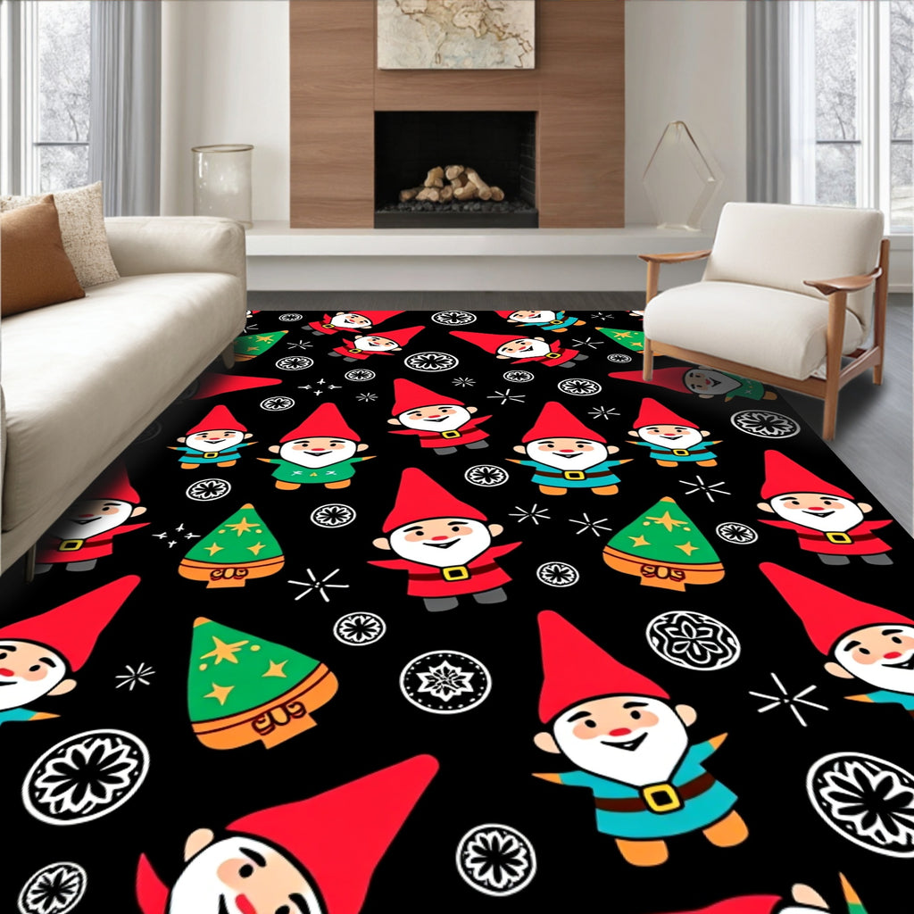Festive Gnome Christmas Tree Collage Rug