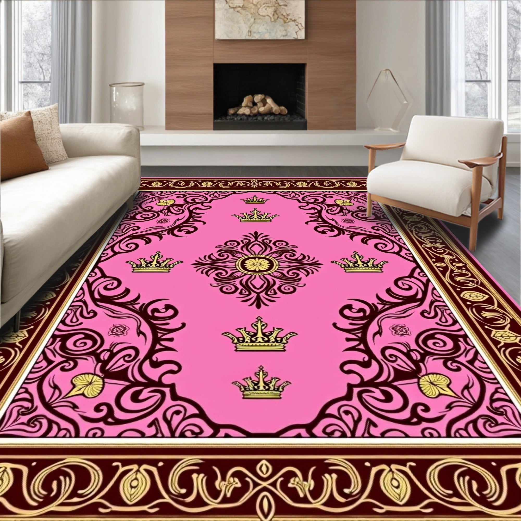 Pink Crown Baroque Flourish Rug
