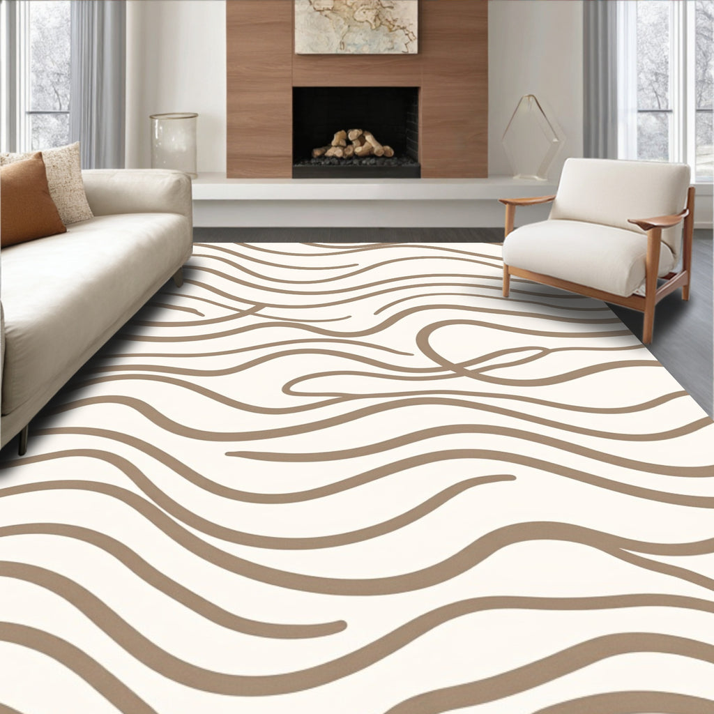 Earthy Cream Wavy Stripe Organic Rug