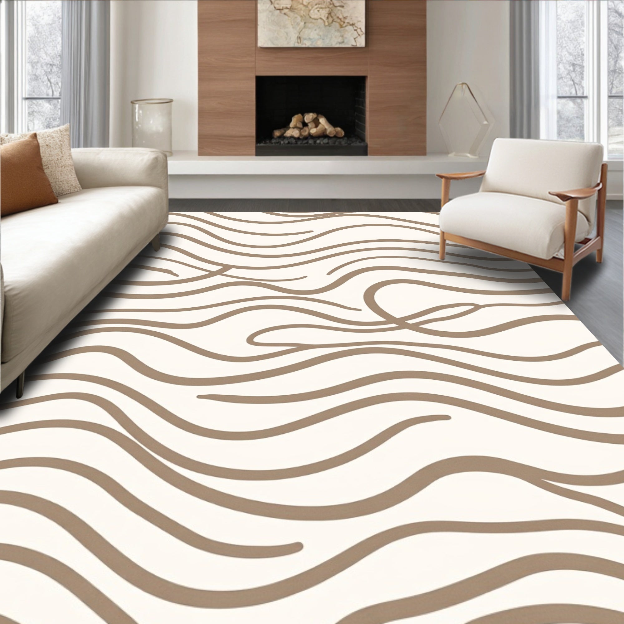 Earthy Cream Wavy Stripe Organic Rug