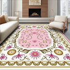 Romantic Pink Floral Garden Scroll Rug