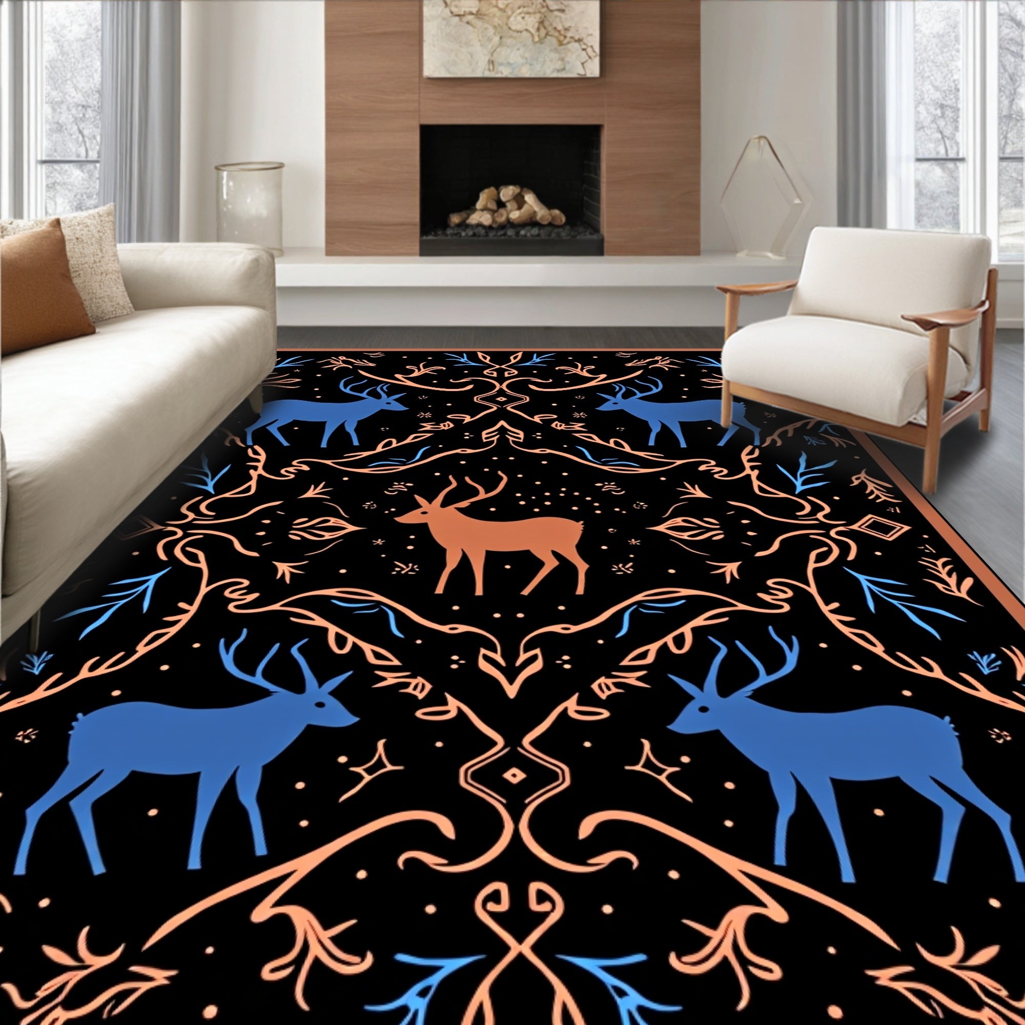 Rustic Deer Woodland Forest Symmetry Rug
