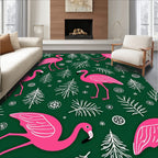 Pink Flamingos Pine Trees Green Rug