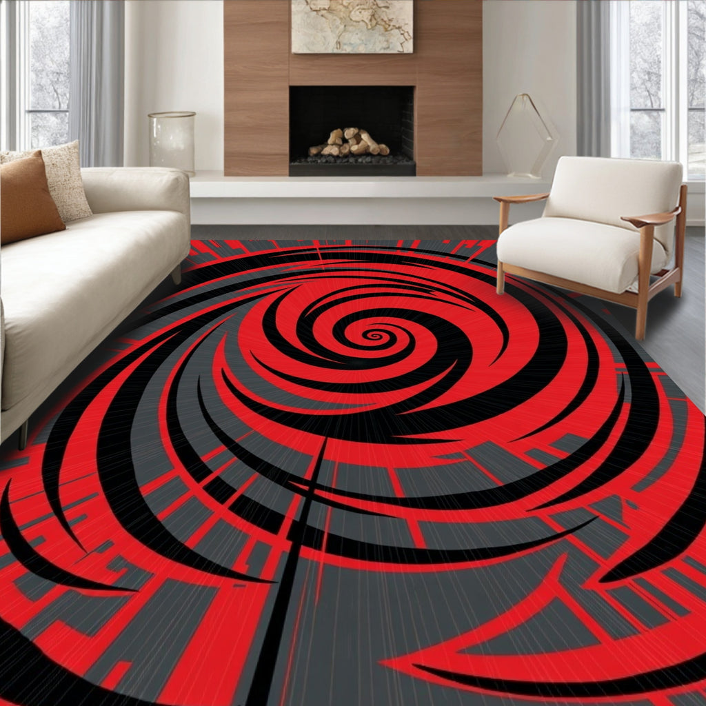Bold Red Swirling Cyclone Graphic Rug