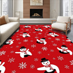 Whimsical Snowman Red Snowflake Field Rug