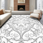 Ornate Black Scrollwork Floral Medallion Rug