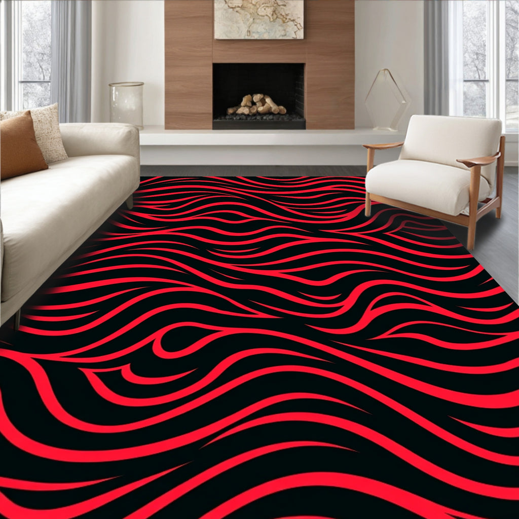 Crimson Wave Abstract Flow Rug