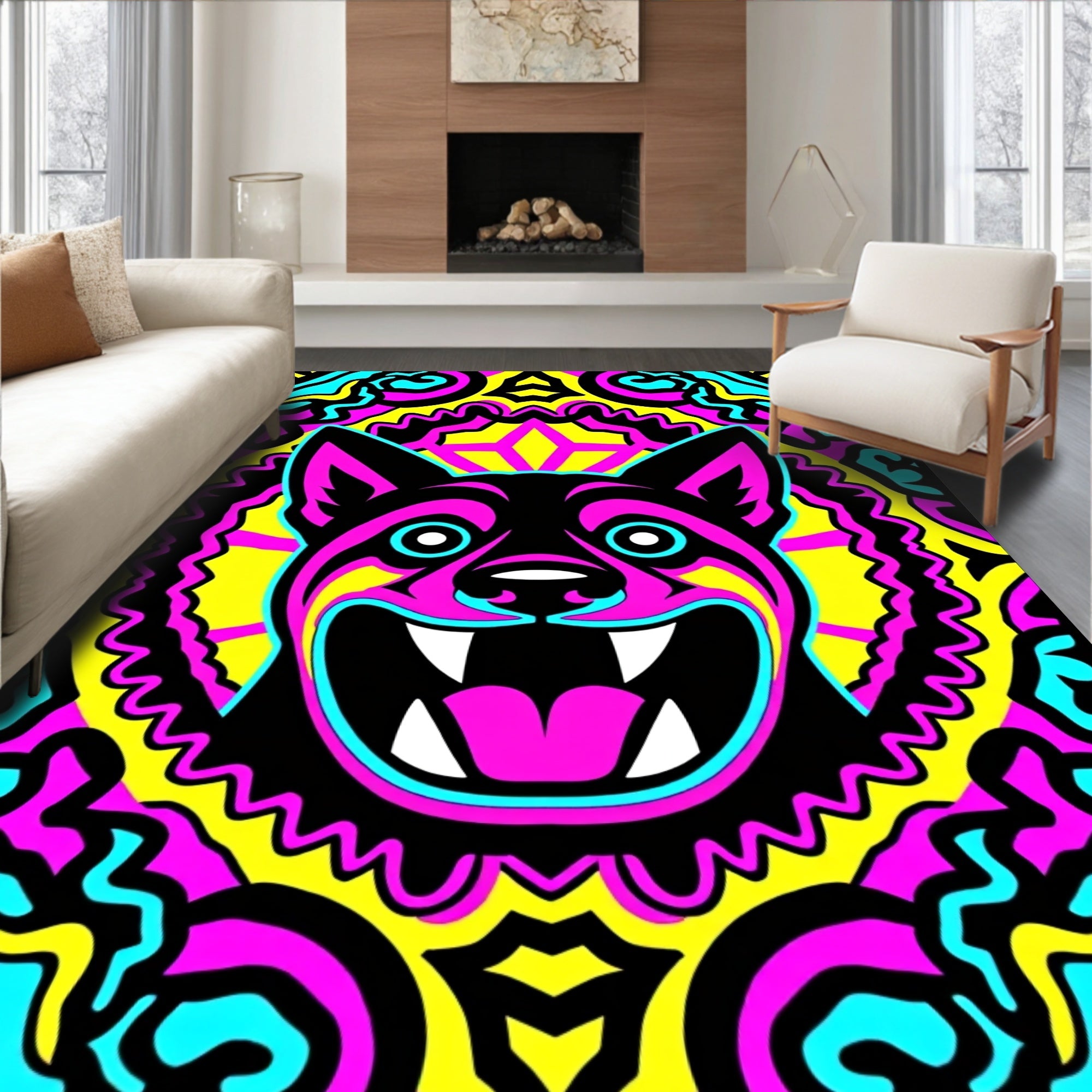 Psychedelic Fierce Dog Portrait Rug