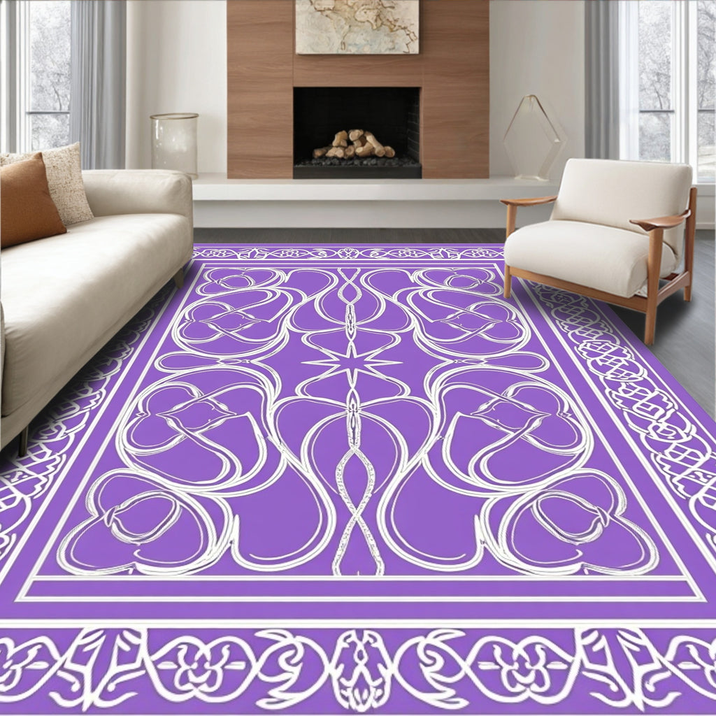 Ornate Lavender White Floral Arabesque Rug
