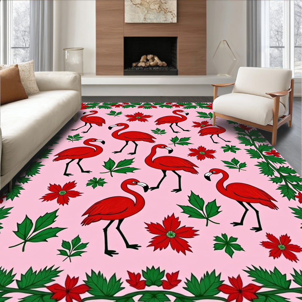Red Flamingo Poinsettia Garland Rug