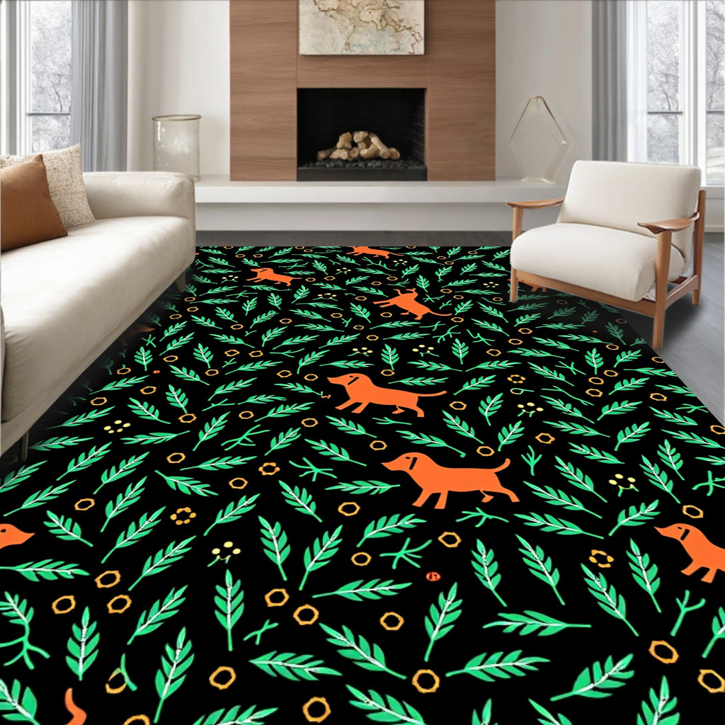 Orange Dachshunds Amidst Green Foliage Rug