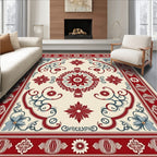 Crimson Cream Floral Medallion Border Rug