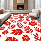 Red Leaf and Flower Scatter Rug