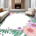 Whimsical Pastel Floral Vine Border Rug