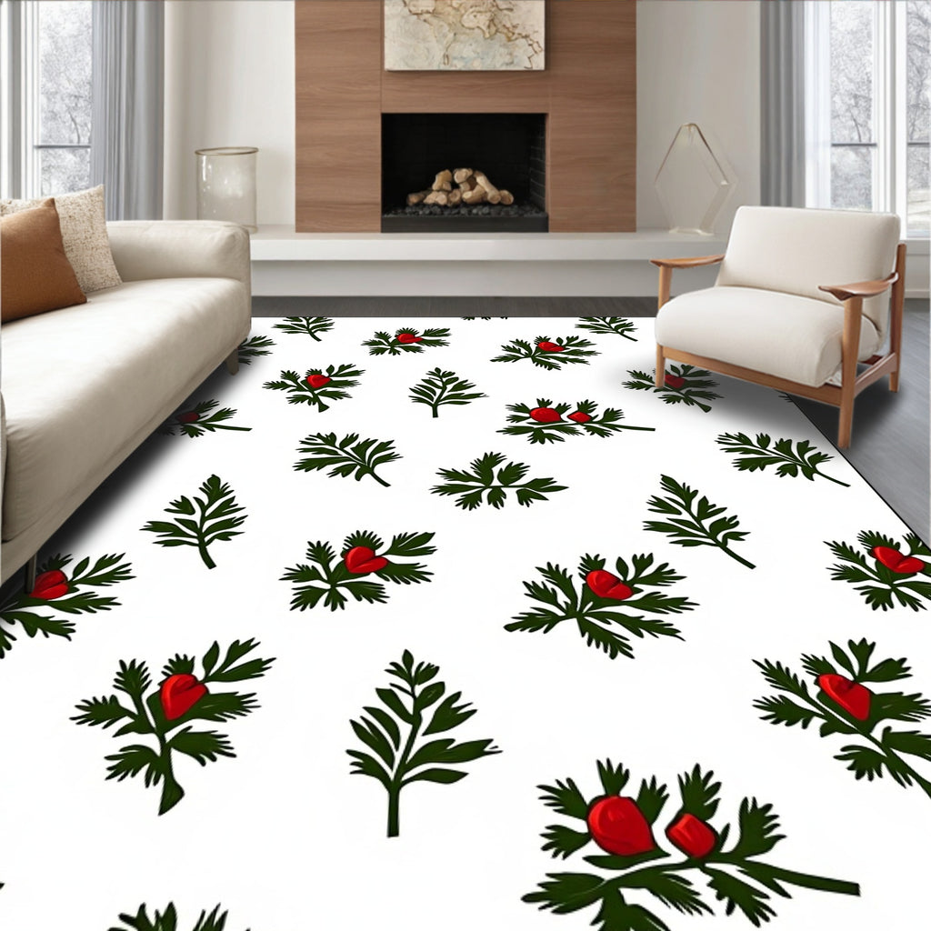Verdant Green Red Berry Sprig Rug