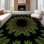 Vintage Green Holly Berry Wreath Rug