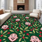 Whimsical Green Character Floral Rug