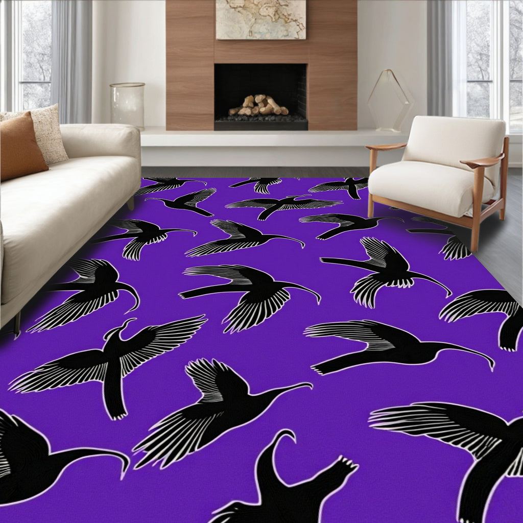 Abstract Purple Silhouette Bird Flock Rug