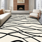 Cream Black Organic Flowing Lines Rug