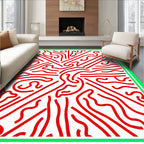Vibrant Red Wavy Lines Modern Rug
