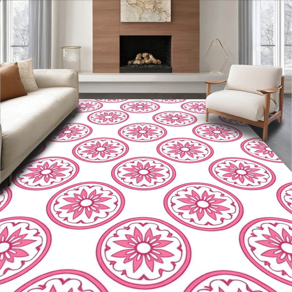 Bright Pink Floral Medallion Collage Rug