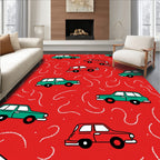 Red Teal Cars Whimsical Motion Rug